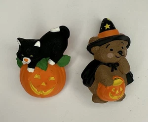 Bär Hexe & schwarze Katze Kürbis Punze Halloween Anstecknadeln/Vintage Menge 2 - Bild 1 von 8