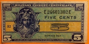 ERROR MAL REGISTRADO (NO MAL CORTADO) 5¢ CERTIFICADO DE PAGO MILITAR 521 PLACA 52 - Imagen 1 de 2