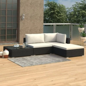 4 Piece Garden Lounge Set with Cushions Poly Rattan Black - Picture 1 of 9