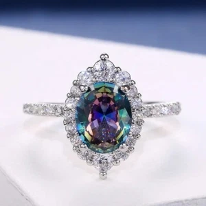 S925 Silver Ring For Women Created Alexandrite Pure CZ Birthstone Size 7 - Picture 1 of 6