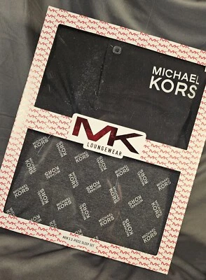 Juego de dormir Michael Kors de 2 piezas L manga larga Henley Top negro mezcla de algodón pijamas Foto 1 de 3