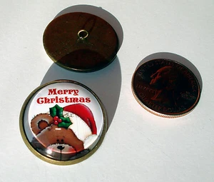 Merry Christmas Bear 1" Glass Dome Button collectible antique finish shank sew - Picture 1 of 1