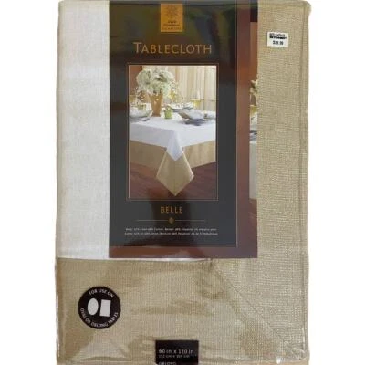 Winter Wonderland Signature Tablecloth Belle White Gold Border 60 in x 120 in - Image 1 of 4
