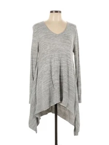 Cupio Women's Scoop Neck Long Sleeve Shark-bite Hem Ribbed Knit Gray Blouse Sz S - Picture 1 of 7