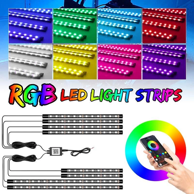 1 Juego de Tiras de Luz LED RGB Neón Bajo Brillo Motocicleta para BMW SUZUKI Honda Foto 1 de 4