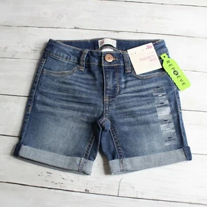 So Girl's Denim Blue Jean Shorts Size 6 Mid Rise Midi Adjustable Waist - Picture 1 of 4