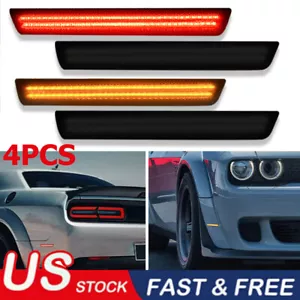 Smoked Lens Side Marker Lights LED Kit Front+Rear For 2015-2022 Dodge Challenger - Picture 1 of 12