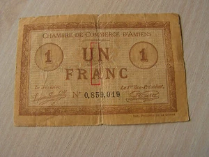 Ticket 1 Francs Chambre De Commerce D'Amiens - Picture 1 of 2