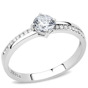 0.50Ct Round Simulated Diamond Solitaire Accent Engagement Ring Stainless Steel - Picture 1 of 8