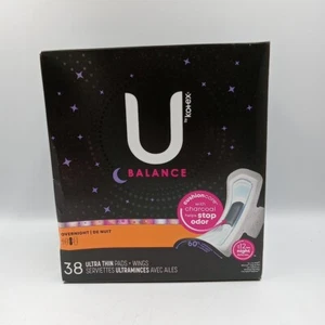 U by Kotex Balance Ultra Thin Overnight Pads with Wings, 38 Count.............57 - Picture 1 of 6