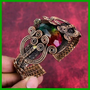 Mothers day Deal Copper Oval Multi Tourmaline Gemstone Flower Bangle Bracelet - Picture 1 of 6