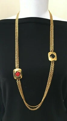 Fab! Collar largo vintage de alta costura Valentino negro rojo diamante gira  Foto 1 de 4