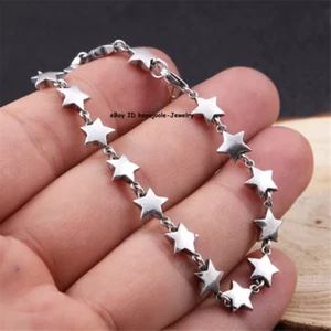 Brazalete de eslabones de cinco estrellas de cadena de plata esterlina pura S925 de 7 mm 6,7-7,5 pulgadas - Imagen 1 de 5