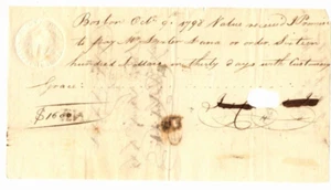 BILLETE DE PAGO DE MASSACHUSETTS RM 114 CON FECHA 9/10/1798-PRINCIPIOS DE EE. UU. - Imagen 1 de 4