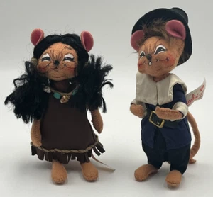 2005-2006 Annalee Thanksgiving Fall Pilgrim and Native American Mouse Mice Dolls - Picture 1 of 10