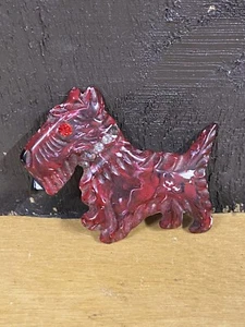 Vintage Dark Cherry Red Bakelite Scotty Scottish Terrier Dog Brooch Pin Large 2” - Picture 1 of 14