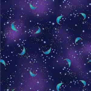 Celestial Magic Laurel Burch Stars Sleeping MOON Dark PURPLE Fabric FQ - 1/4 YD - Picture 1 of 8