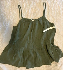 NWT CASLON Womens Cotton Tank Green Size M Medium Ruffle Bottom New Tiered - Picture 1 of 2