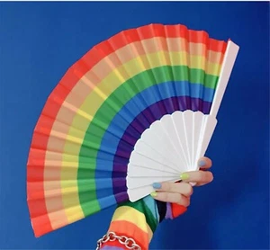 Bright Colorful Rainbow Dance Performance Fold Folding Hand Fans Prop - Picture 1 of 2