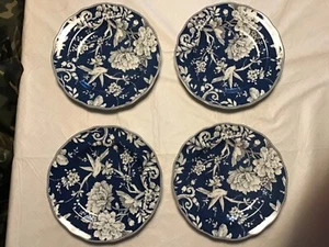 222 Fifth Dinner Plates Adelaide Dark Blue Floral Set Of 4 -VERY NICE! #YT-3 - Picture 1 of 11