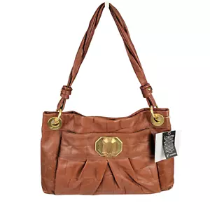 NUEVO CON ETIQUETAS B. MAKOWSKY Bolso de Hombro Cuero Marrón Cocodrilo Repujado Dorado Hardware Hobo - Imagen 1 de 15