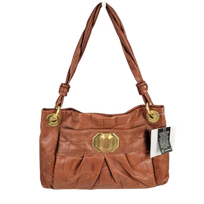 NUEVO CON ETIQUETAS B. MAKOWSKY Bolso de Hombro Cuero Marrón Cocodrilo Repujado Dorado Hardware Hobo Foto 1 de 4