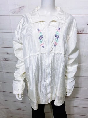 Chaqueta para mujer Adrian Delafield For Haband talla 2X blanca cremallera completa flores Foto 1 de 4