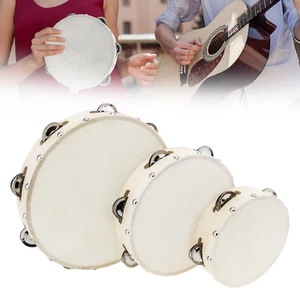 6/8/10" Musical Tambourine Wood Hand Held Tamborine Drum Round Percussion Gift - Picture 1 of 12