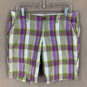 Old Navy Favorite Khaki Womens Shorts 8 (34x9.5) Green Purple Plaid Bermuda - Picture 1 of 13