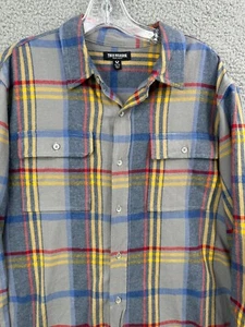 True Religion Mens Size XL Flannel Shirt Plaid Blue Yellow Long Sleeve EUC - Picture 1 of 11