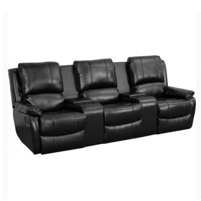 Flash Furniture Black Leather Reclining 3 Seat Home Theater Seating Set New - Image 1 of 4