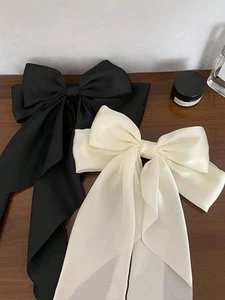 2pcs Black White Large Bow Hair Knotclips Satin For Girls Womens Hair Accessory - Picture 1 of 6