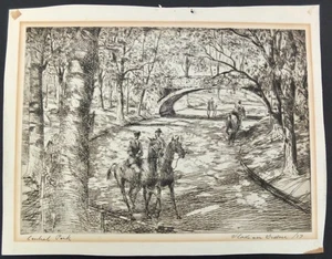 Vladimir Didur 1937 signierte Radierung "Central Park" 8 1/2" x 11 1/4" - Bild 1 von 8