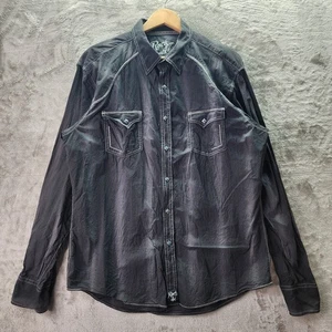 Rock 47 Wrangler Men’s XL Western Diamond Snap Shirt Black Pinstripe Long Sleeve - Picture 1 of 14