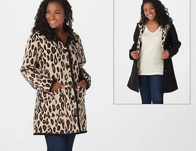 Abrigo polar reversible de leopardo negro fin de semana Susan Graver 2X nuevo Foto 1 de 4