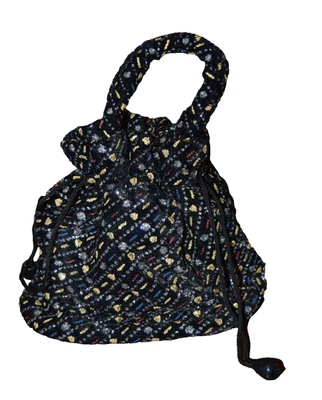 Renaissance Costume Ladies Drawstring Bag NEW Black Sparkly Gold Silver - Image 1 of 4