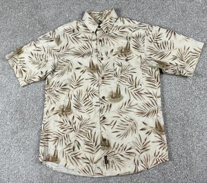 Vintage Woolrich Shirt Mens Medium Beige Floral Hawaiian Button Up Short Sleeve - Picture 1 of 9
