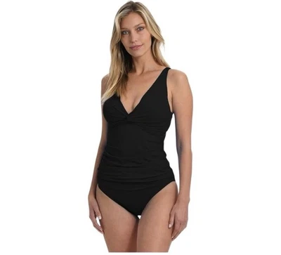 New La Blanca Over the Shoulder Twist Front Tankini Swimsuit Top Black Size 6 - Image 1 of 2