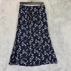UNIF Skirt Womens XS Navy Floral Midi A-Line Slip Side Zip Bias Cut Boho Rayon - Picture 1 of 10