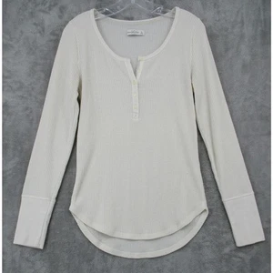 Abercrombie Fitch Shirt Womens Large Ribbed Henley 90s Y2K Cream Knit Button - Picture 1 of 9