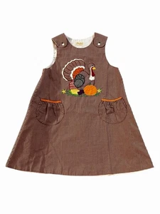 ROSALINA COLLECTIONS DRESS Sz 3T Brown & White Check Sewn On Appliqué Turkey - Picture 1 of 7