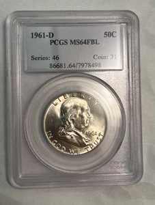 ๐ฅ 1961-D PCGS Certified Franklin Half Dollar MS64 FBL Full Bell Lines 90% ๐ - Picture 1 of 4
