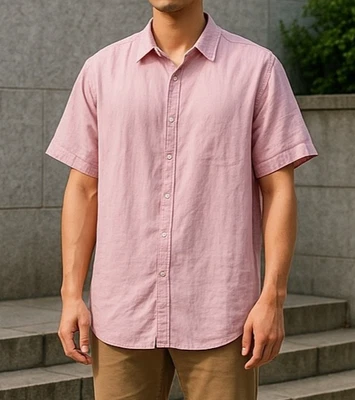 Perry Ellis Men's XL Tall Pink Linen Short Sleeve Button Front Shirt 100% Linen - Image 1 of 4