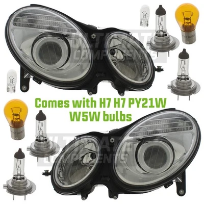 Mercedes E Class W211 Saloon 2006-2010 Headlights Headlamps 1 Pair With Bulbs - Image 1 of 4