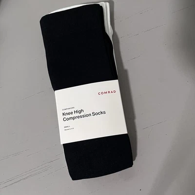 Comrad Companions Knee High Compression Socks Small Womens Size 4-6 Black White - Image 1 of 4