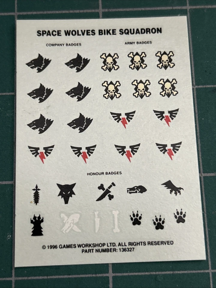 Warhammer 40k Space Wolf Bike Squadron Decals Transfers Full Sheet 1996 - Image 1 of 1
