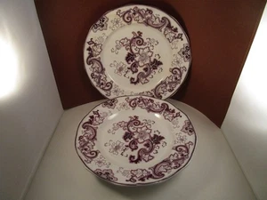Antica coppia di piatti F Morley & Co Aurora viola gelso transfer - Foto 1 di 12