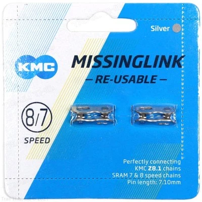 2 eslabones de cadena de bicicleta KMC 7,1 mm 8/7 velocidades eslabones perdidos se adaptan a SRAM KMC Z8.1 paquete de dos Foto 1 de 3
