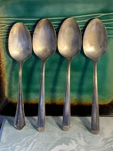 VTG SPOONS SILVERPLATE ONEIDA COMMUNITY TUDOR/PAR PLATE TARNISHED (4) SPOONS - Picture 1 of 19