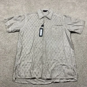 Tulliano Linen Shirt Mens Medium Brown Owen Short Sleeve Button Up Textured - Picture 1 of 8